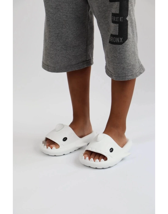 WG500 Köpekbalığı Beyaz Unisex Tam Ortopedik Terlik Shark Slides Cocuk