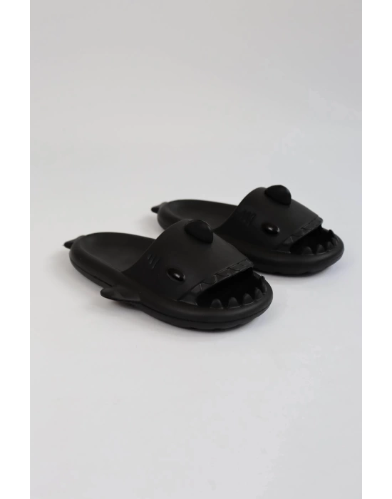 WG500 Köpekbalığı Siyah Unisex Tam Ortopedik Terlik Shark Slides