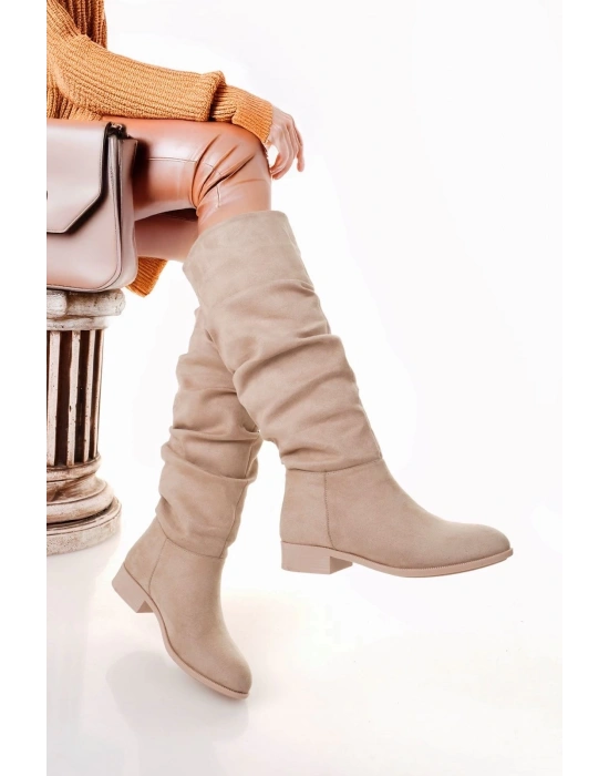 Winda Bej Süet Körüklü Çizme