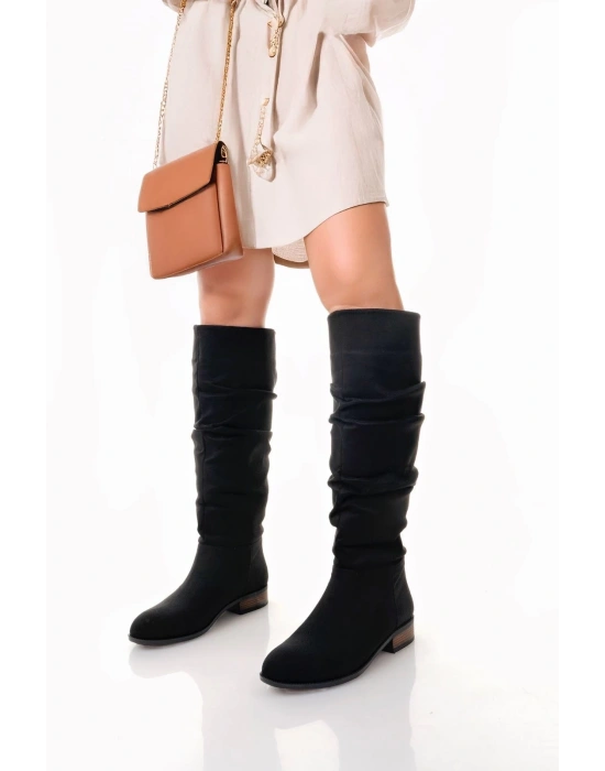 Winda Siyah Süet Körüklü Çizme
