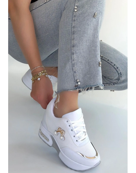 Wody Beyaz Cilt Simli Bağcıklı Spor Ayakkabı