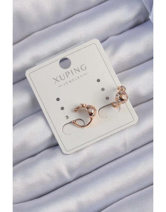 Xuping Rose Renk Zirkon Taşlı Bombeli Topçuk Earcuff Küpe