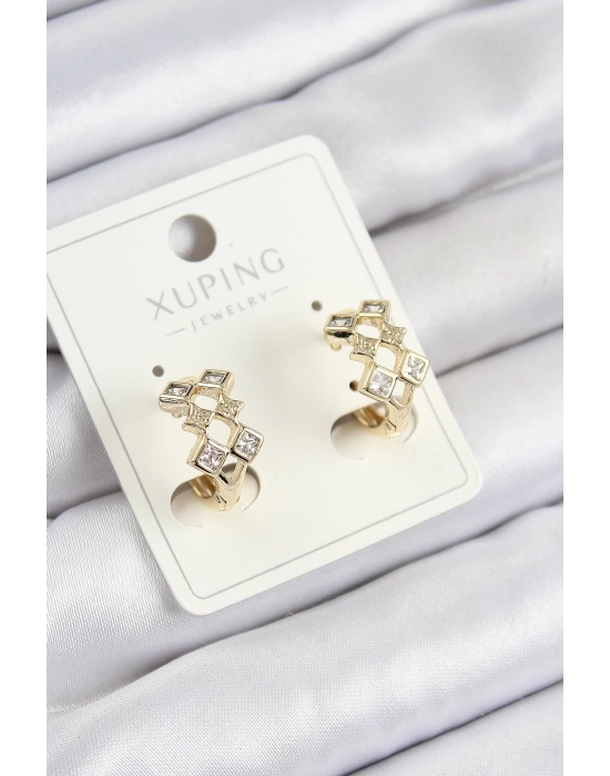 Xuping Zirkon Taşlı Baklava Model Gold Renk Kadın Küpe