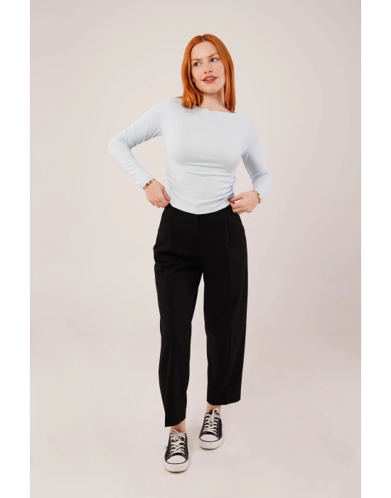 Yaka Detay Uzun Kollu Basic Bebe Mavisi Bluz