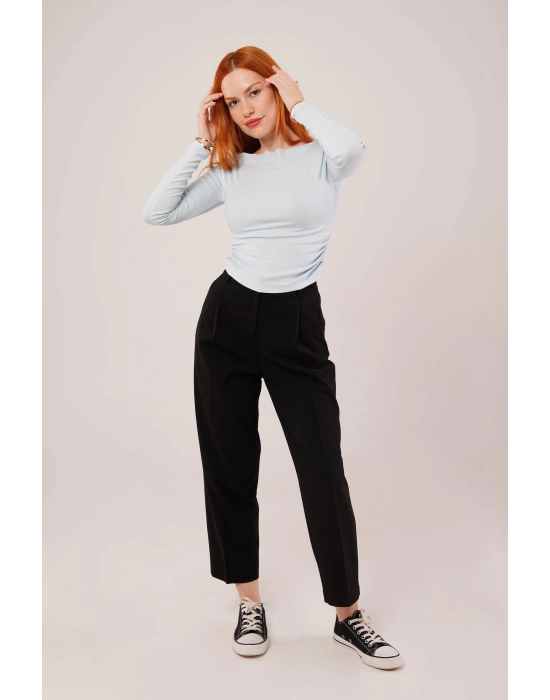 Yaka Detay Uzun Kollu Basic Bebe Mavisi Bluz