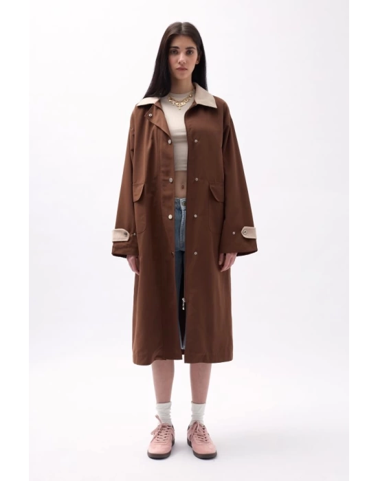 Yaka Detaylı Oversize Trençkot
