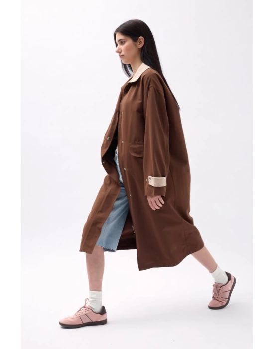 Yaka Detaylı Oversize Trençkot