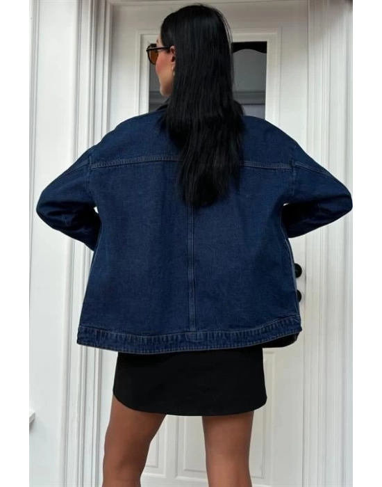 Yaka Siyah Garni Pul Payet Taşlı Oversize Denim Ceket 6125