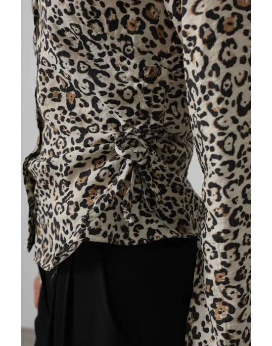 Yanları Büzgülü Leopar Gömlek - Leopar