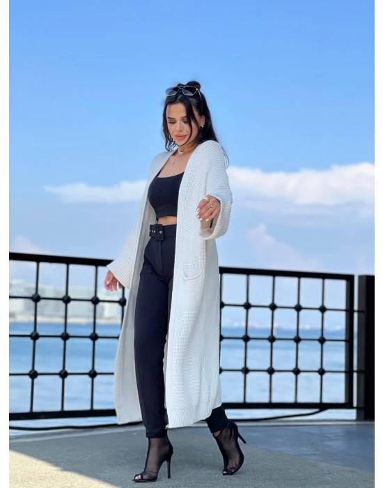 Yarasa kol uzun triko hırka beyaz
