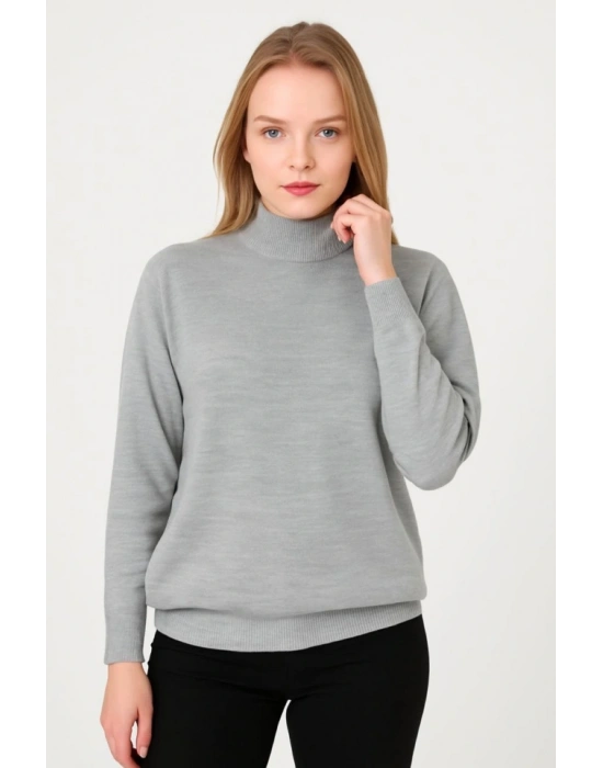 Yarım Boğaz Triko Kazak Yumuşak Dokulu Pamuklu Ince Dokuma, Uzun Kollu Rahat Regular Kalıp - Gri