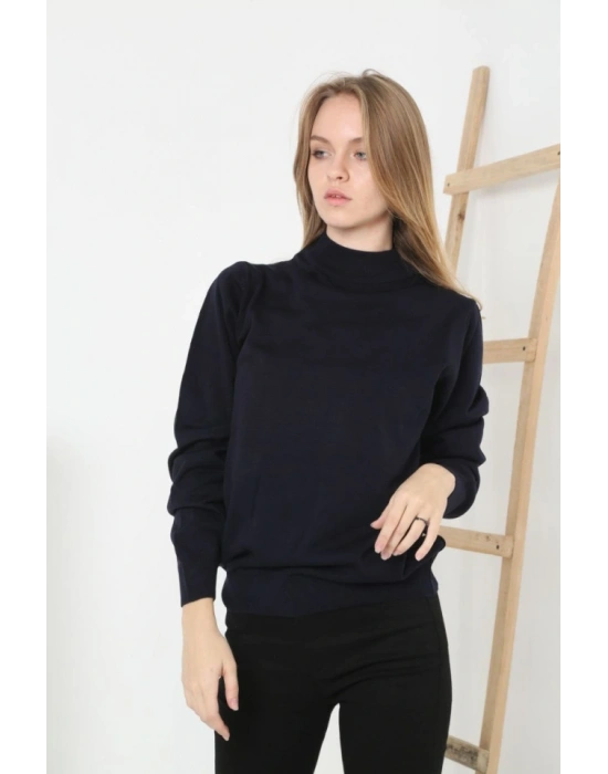 Yarım Boğaz Triko Kazak Yumuşak Dokulu Pamuklu Ince Dokuma, Uzun Kollu Rahat Regular Kalıp - Siyah