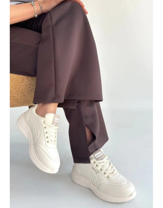 Yejja Bej Cilt Bağcıklı Spor Ayakkabı