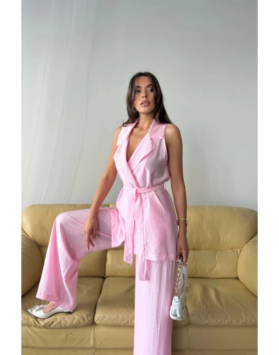 YELEK - PANTOLON TAKIM ÇİLEK KUMAŞ - Pembe