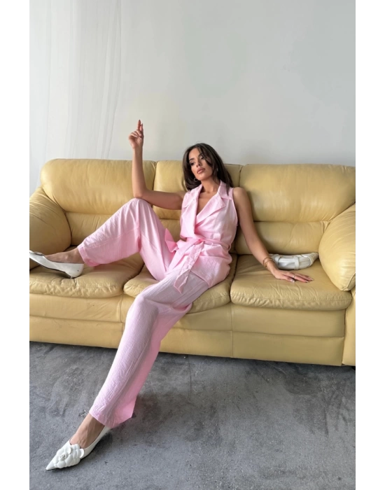 YELEK - PANTOLON TAKIM ÇİLEK KUMAŞ - Pembe