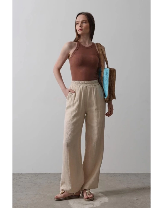 Yıkamalı Müslin Pantolon - Taş