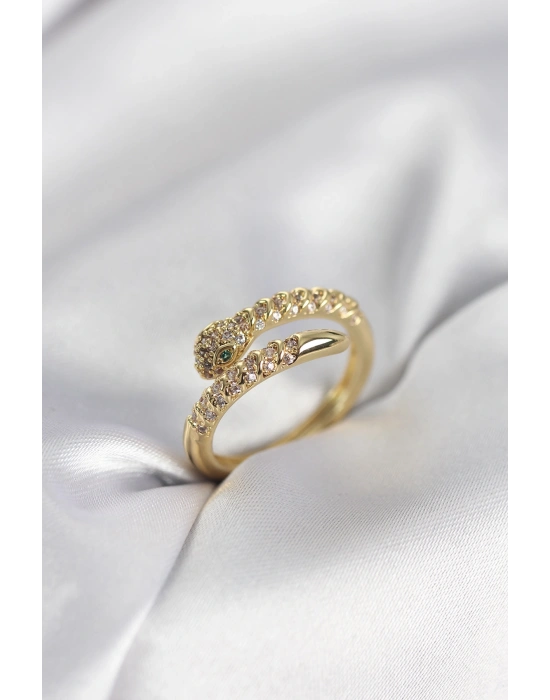 Yılan Model Gold Renk Zirkon Taşlı Kadın Yüzük