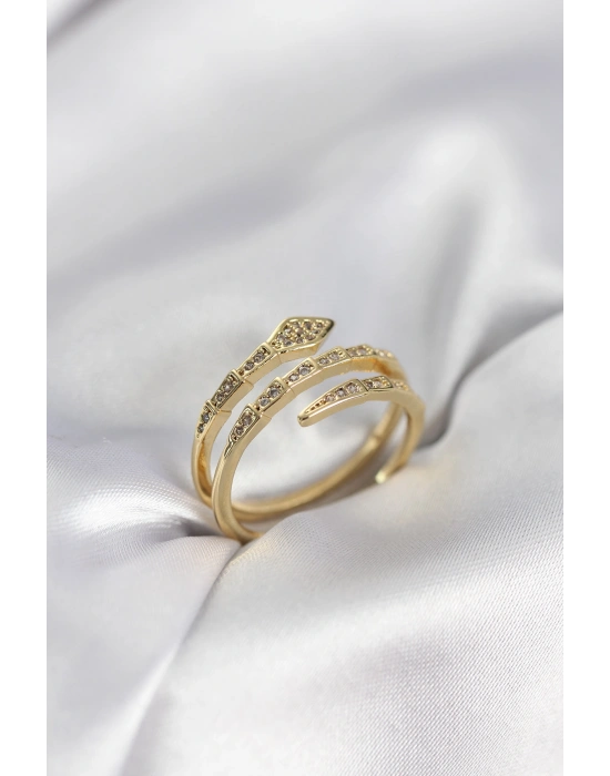 Yılan Model Gold Renk Zirkon Taşlı Kadın Yüzük
