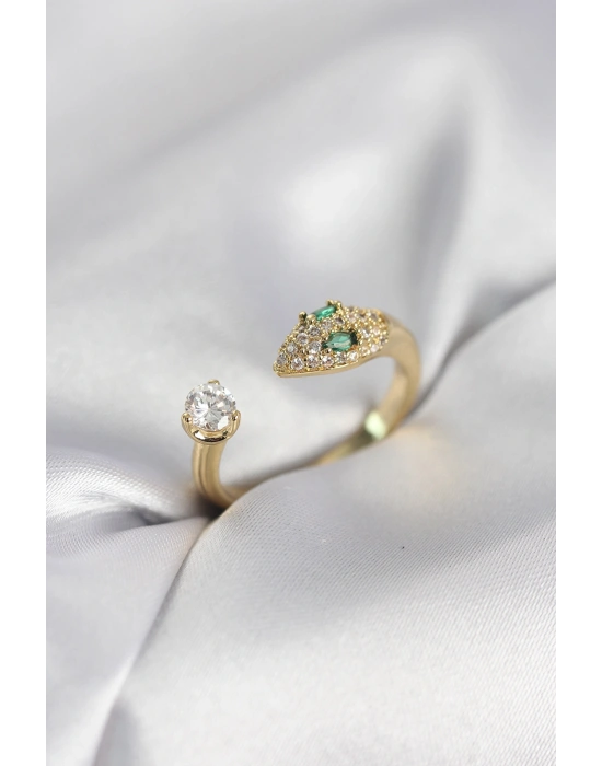 Yılan Model Zirkon Taşlı Gold Renk Kadın Yüzük