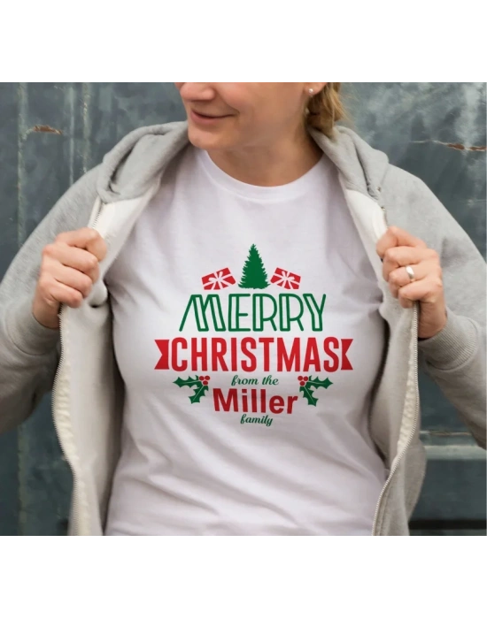 Yılbaşı Merry Christmas Miller Baskılı Oversize Bisiklet Yaka T-shirt - Beyaz