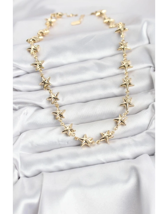 Yıldız Model Pirinç Gold Renk Kadın Kolye