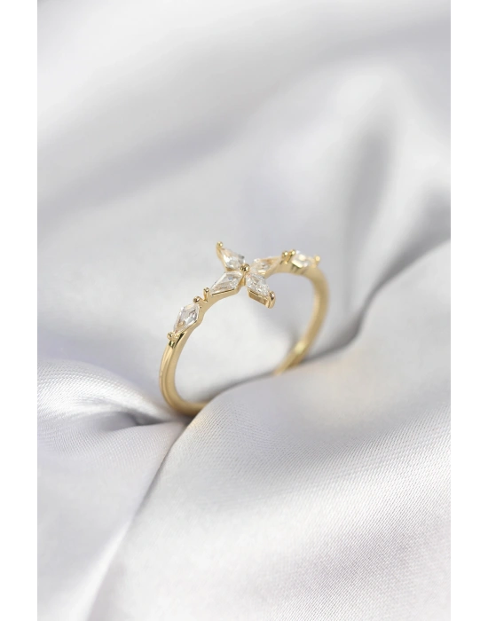 Yıldız Model Zirkon Taşlı Gold Renk Kadın Yüzük
