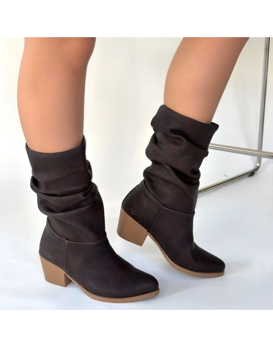 Yior Acı Kahve Nubuk Topuklu Bot