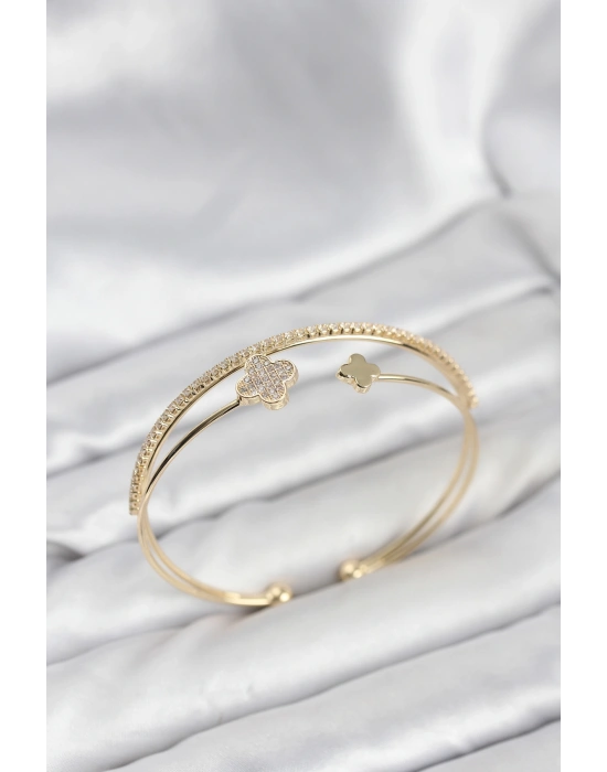 Yonca Model Pirinç Gold Renk Kadın Bileklik