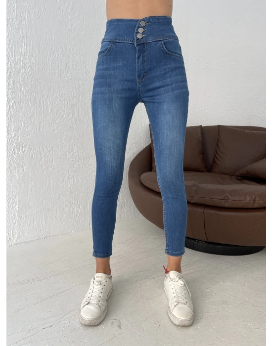 Yüksek Bel Likralı Jean Pantolon 90 Cm