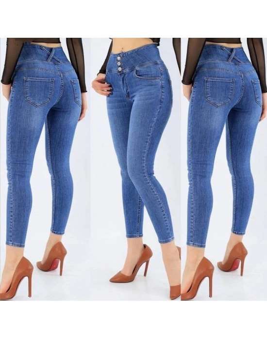 Yüksek Bel Likralı Jean Pantolon 90 Cm