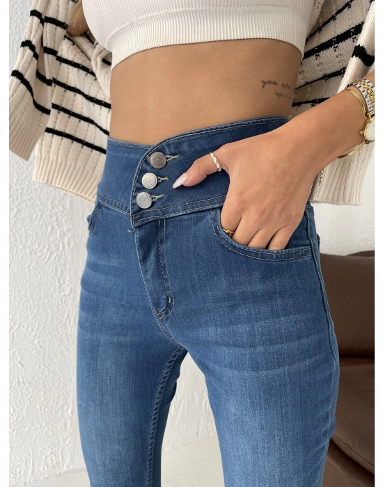 Yüksek Bel Likralı Jean Pantolon 90 Cm