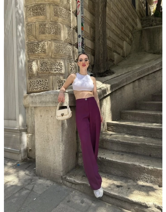 Yüksek Bel Palazzo Metal DüğmePantolon
