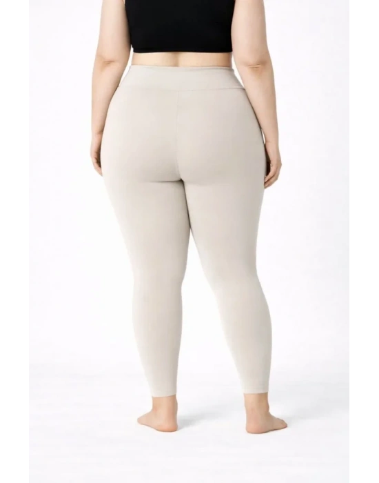 Yüksek Bel Toparlayıcı Likralı Dalgıç Spor Tayt Esnek Battal Büyük Beden - Taş