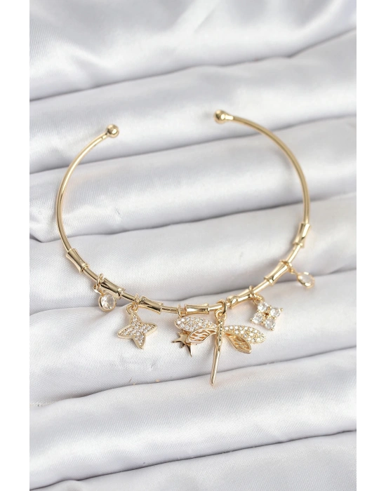 Yusufçuk Charmlı Gold Renk Pirinç Kadın Bileklik