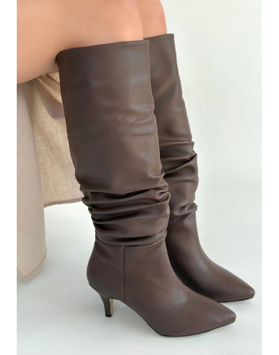 Zelya Kahverengi Cilt Topuklu Çizme