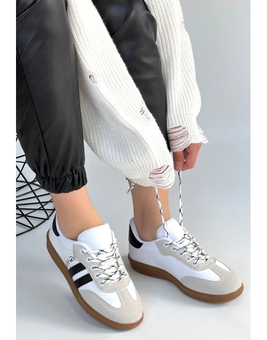 Zerti Beyaz Cilt Bağcıklı Spor Ayakkabı