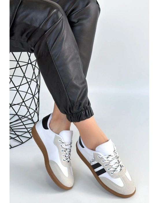 Zerti Beyaz Cilt Bağcıklı Spor Ayakkabı