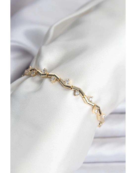 Zikzak Model Pirinç Gold Renk Bileklik