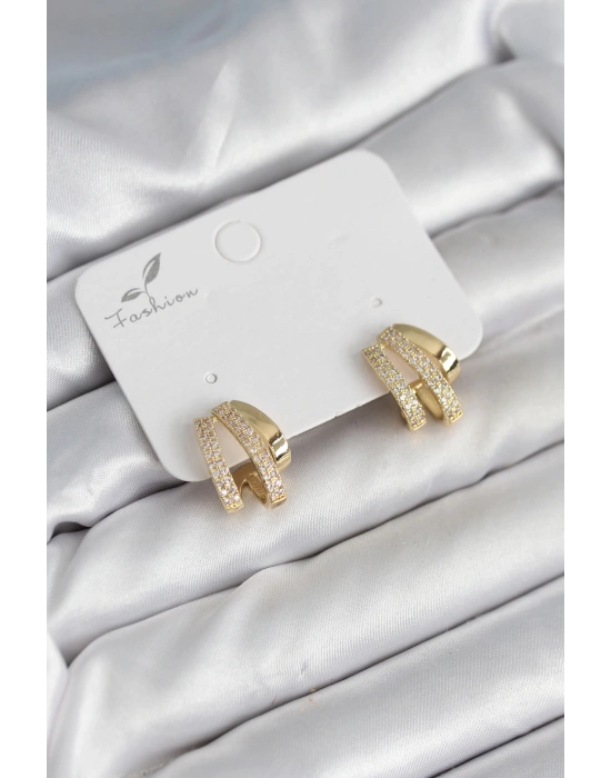 Zirkon Taşlı Gold Renk Kadın Küpe