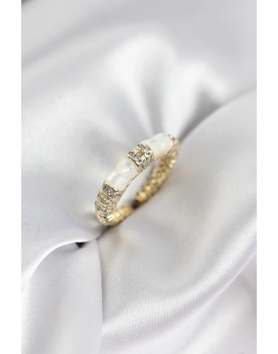 Zirkon Taşlı Kemik Model Gold Renk Kadın Yüzük
