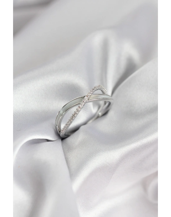 Zirkon Taşlı Sarmal Sedefli Gümüş Renk Kadın Yüzük