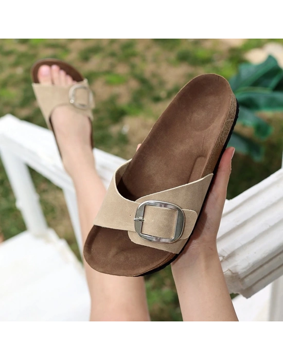 Zooy Bej Nubuk Terlik