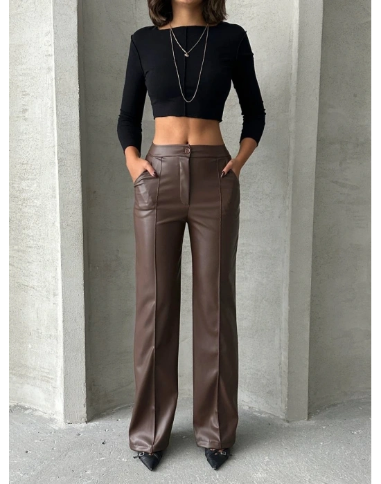 Zr deri palazzo pantolon kahve h24654