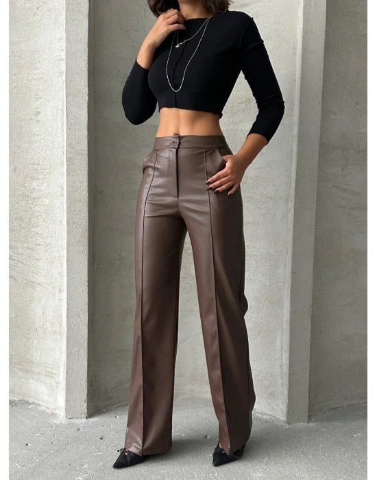 Zr deri palazzo pantolon kahve h24654