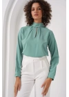 0418 Pencere Detaylı Bluz - Su Yeşili