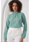0418 Pencere Detaylı Bluz - Su Yeşili