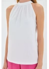 0489 Halter Yaka Örme Bluz - Beyaz
