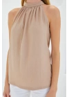 0489 Halter Yaka Örme Bluz - Bisküvi