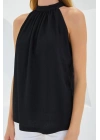 0489 Halter Yaka Örme Bluz - Siyah