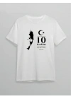 10 Kasım Atatürk Anma Günü Silüet Baskılı Oversize Bisiklet Yaka T-shirt - Beyaz